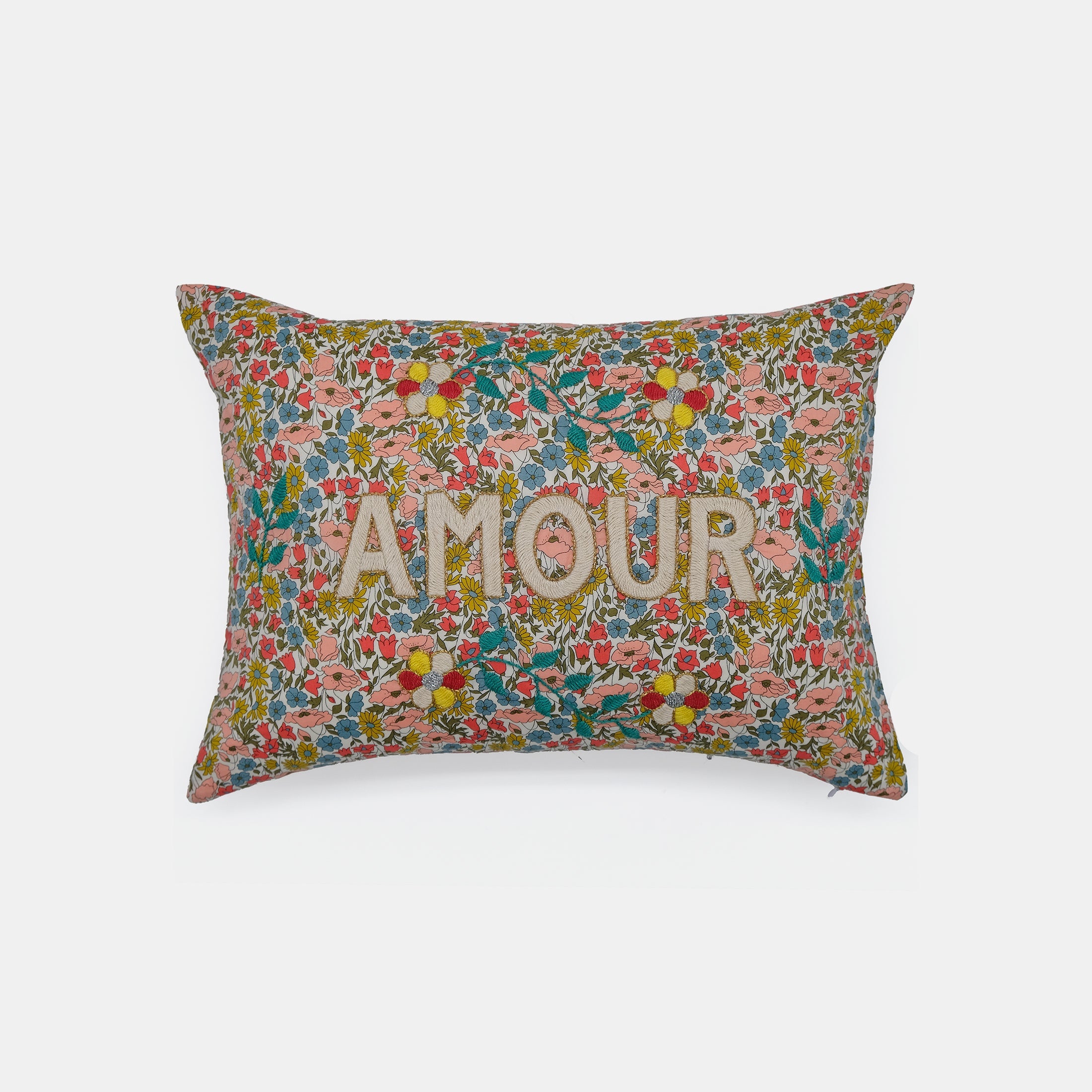 Coussin lombaire brodé multi-couleurs Amour