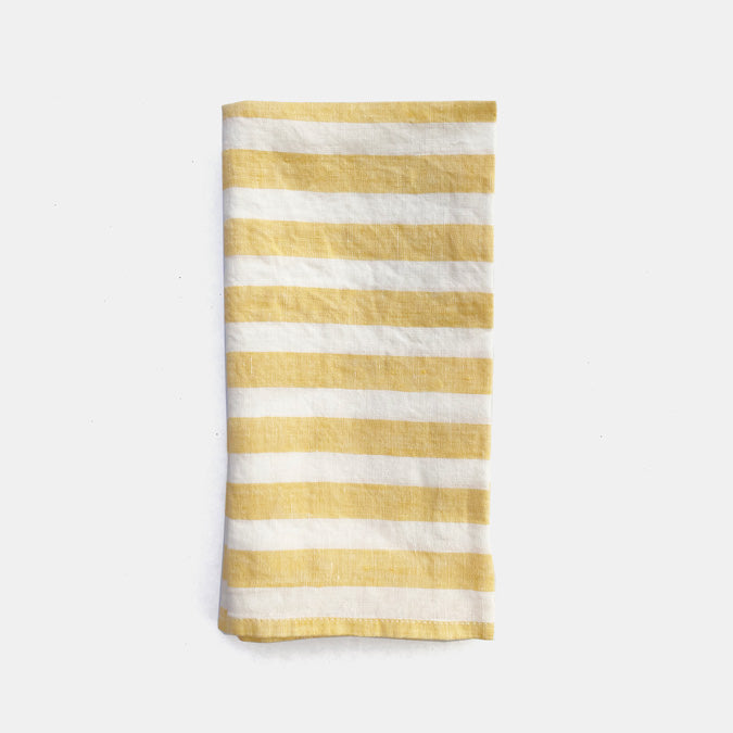 Serviette en lin à grandes rayures jaunes