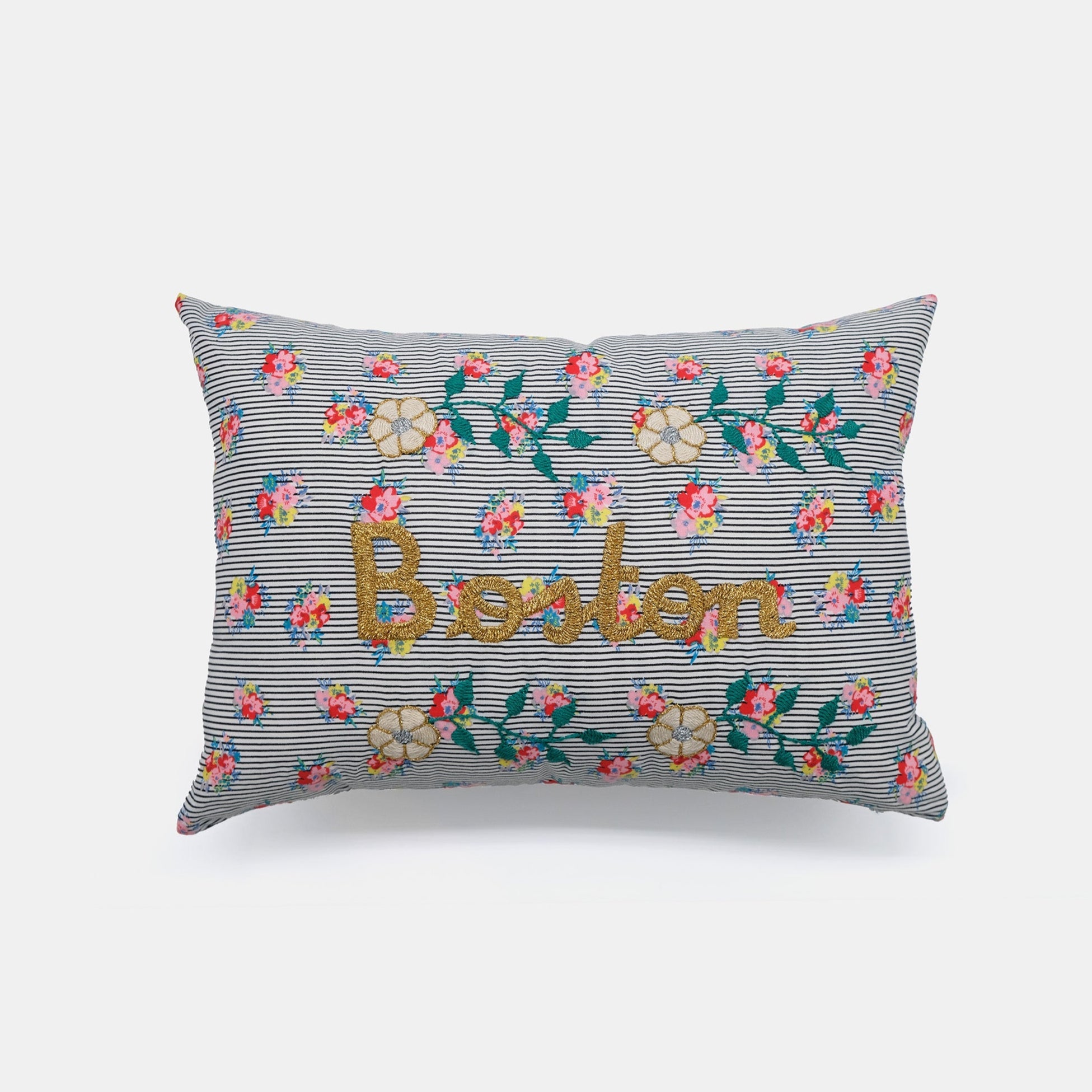 Coussin lombaire brodé à rayures Boston
