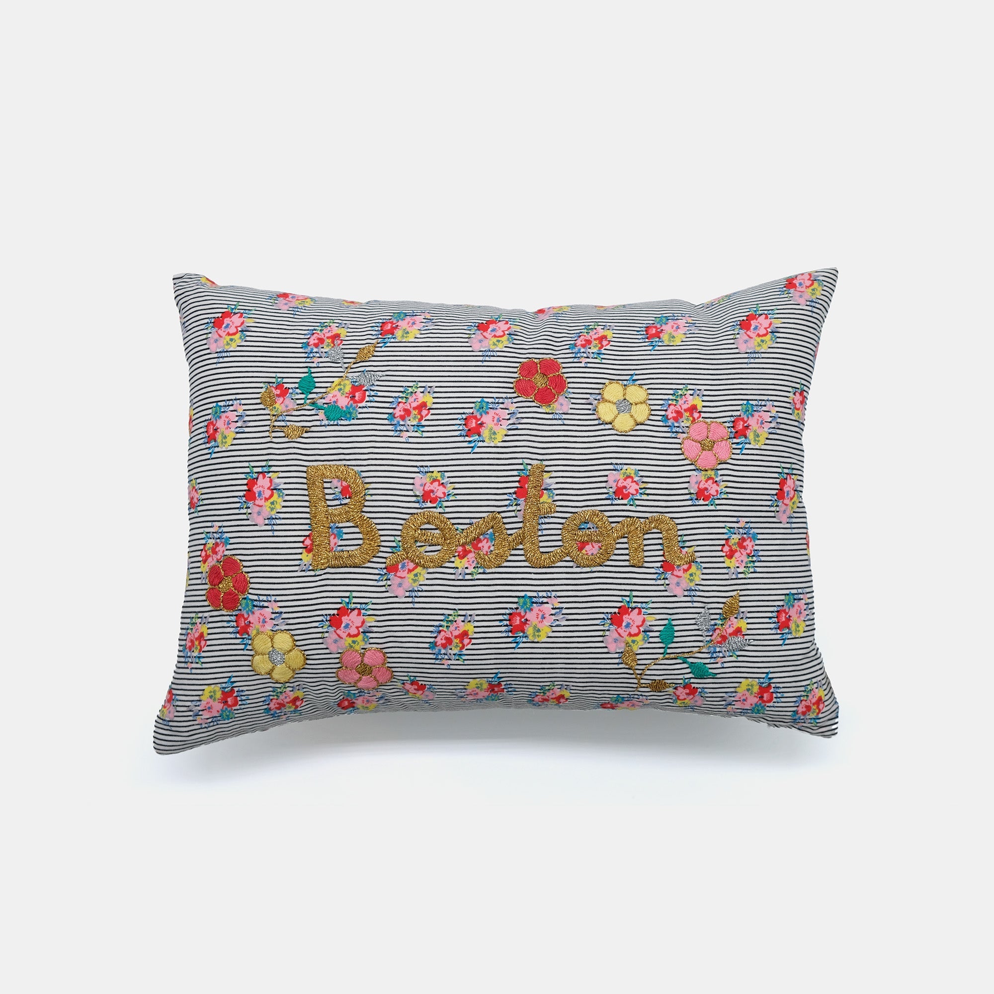 Coussin lombaire brodé à rayures Boston