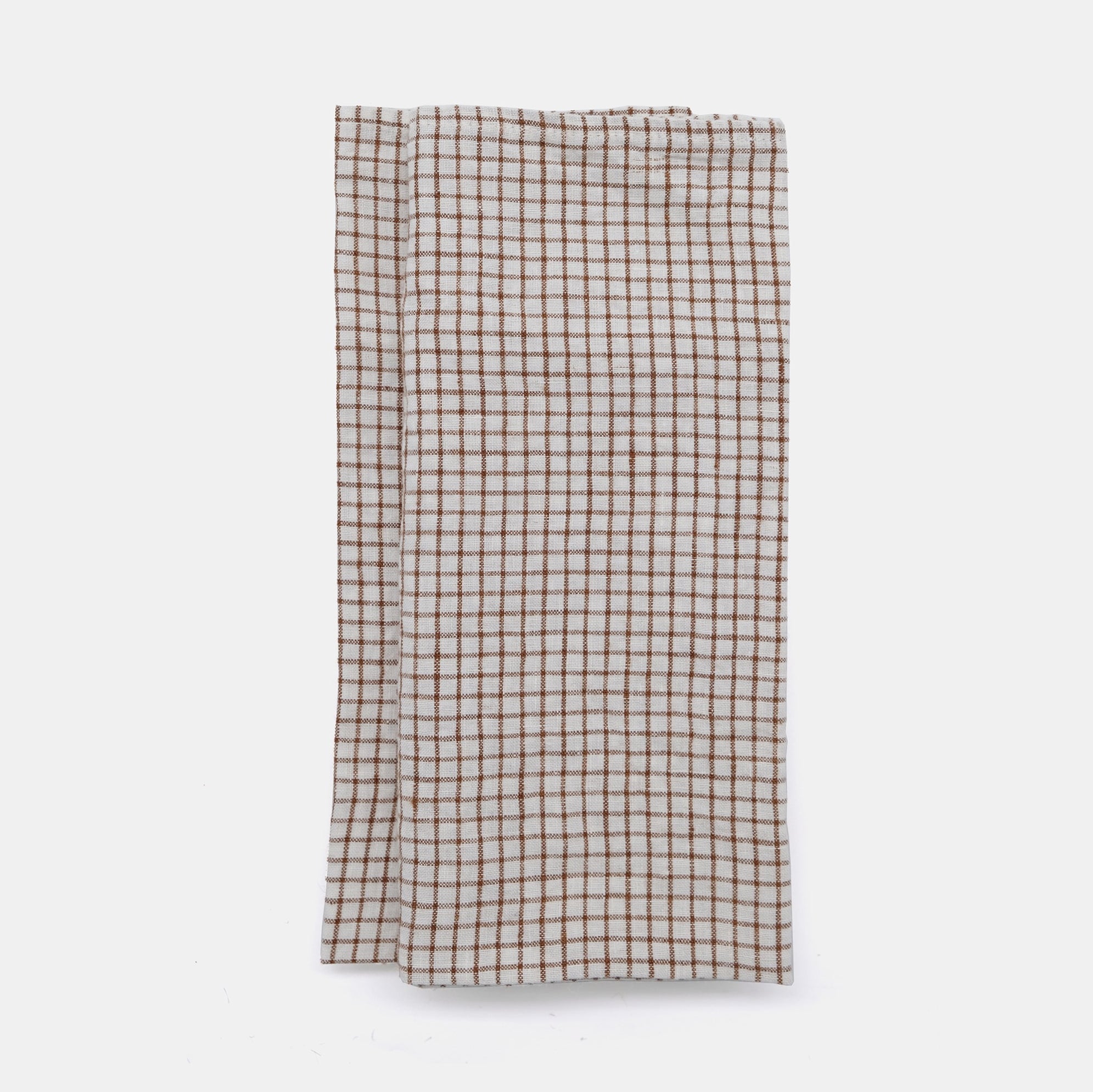 Serviette en lin à carreaux marron