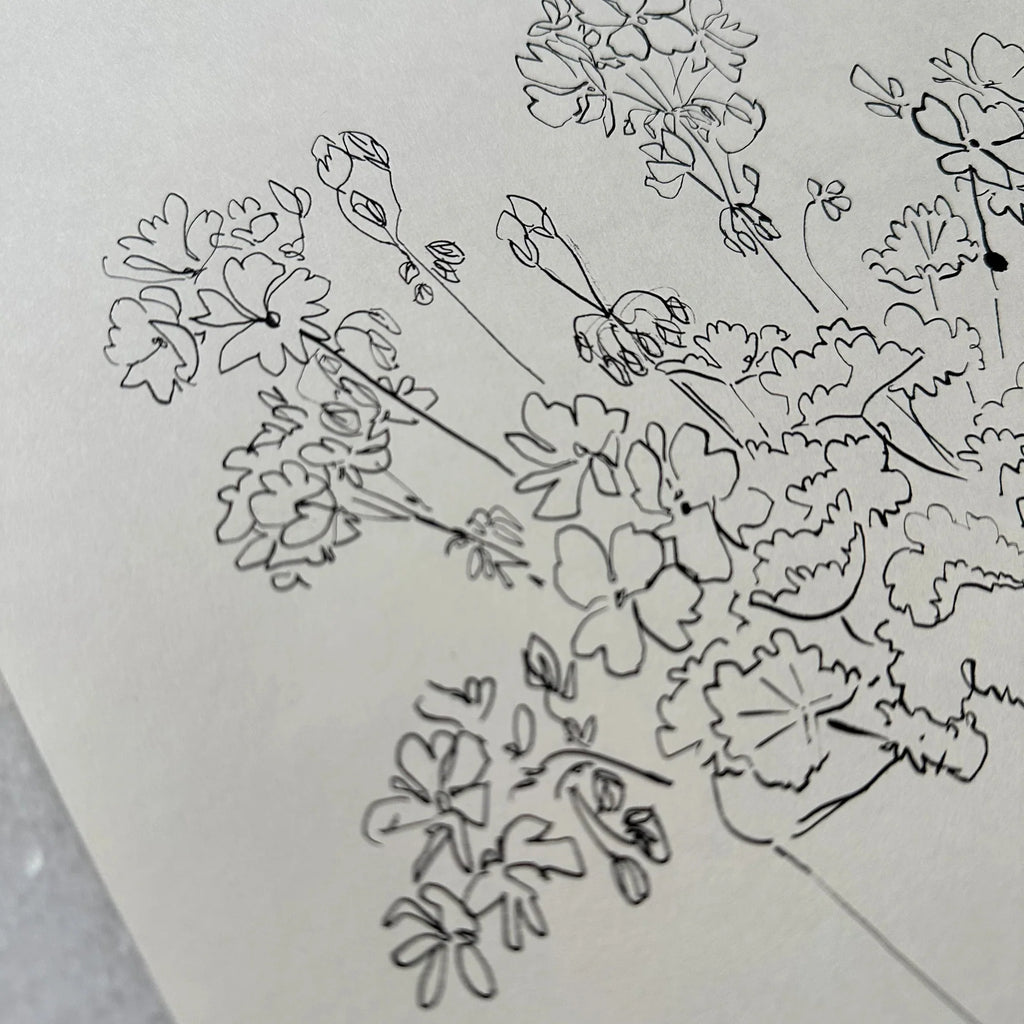 Géraniums en pot à l'encre de Chine par Aislinn Forbes