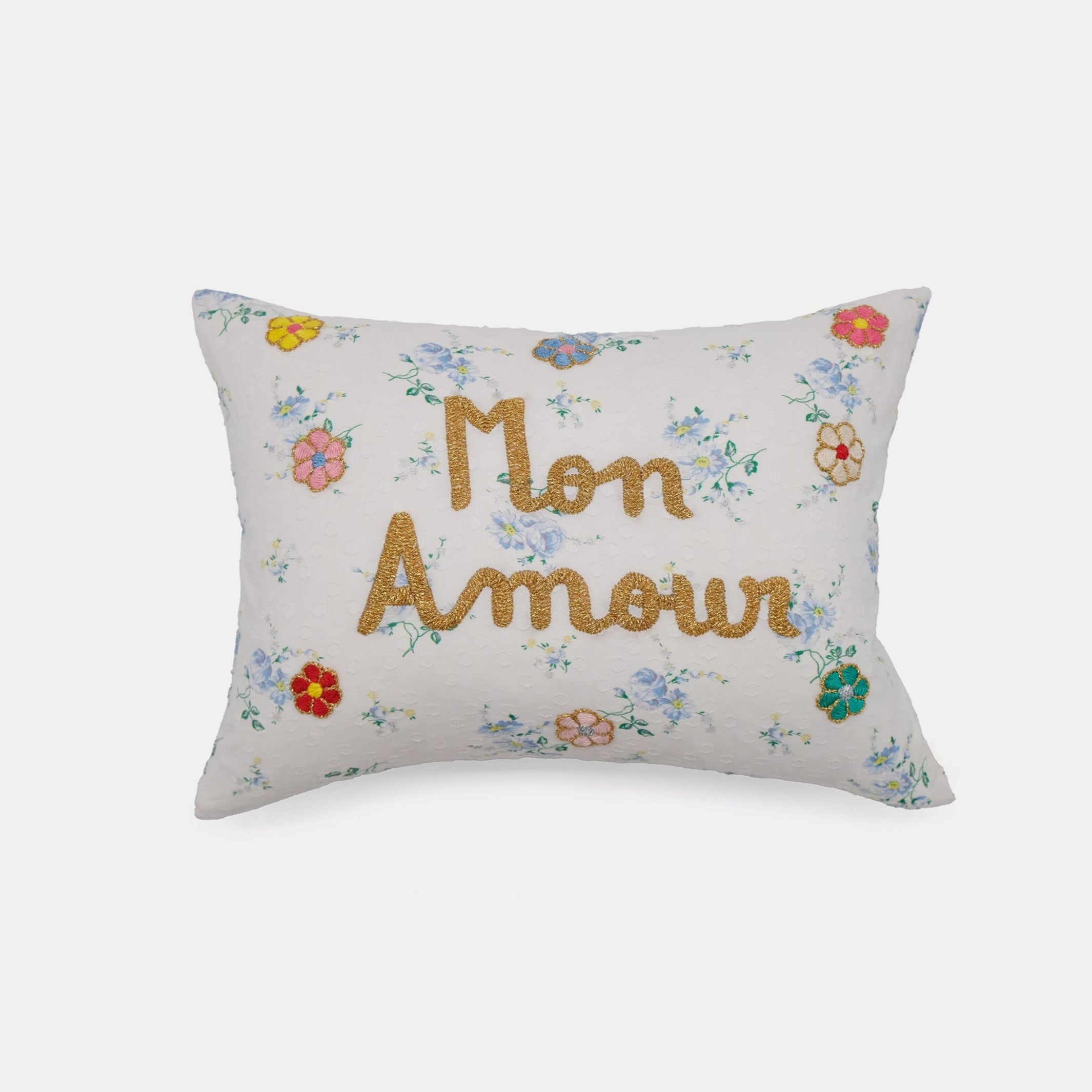 Coussin lombaire brodé blanc Mon Amour