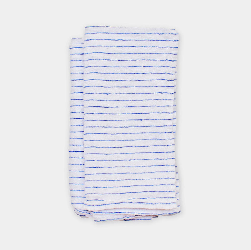 Serviette en lin à rayures bleu atlantique