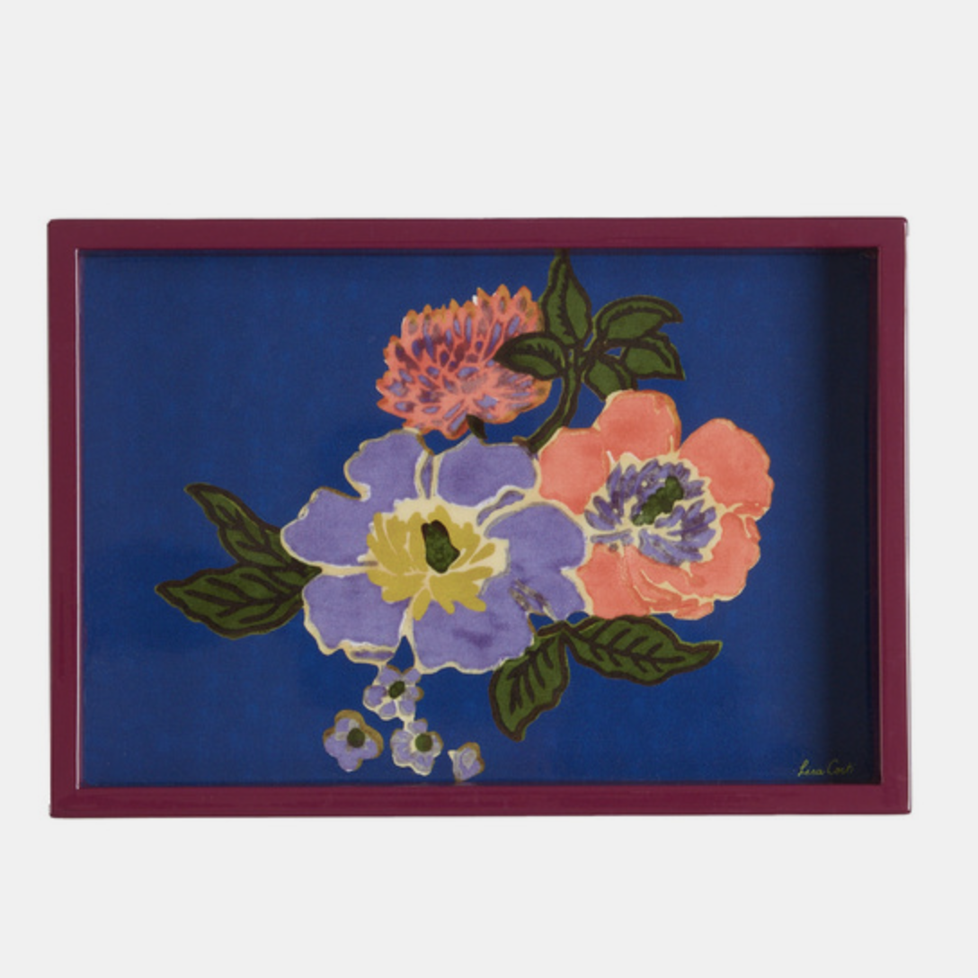 Plateau rectangulaire bleu pissenlit