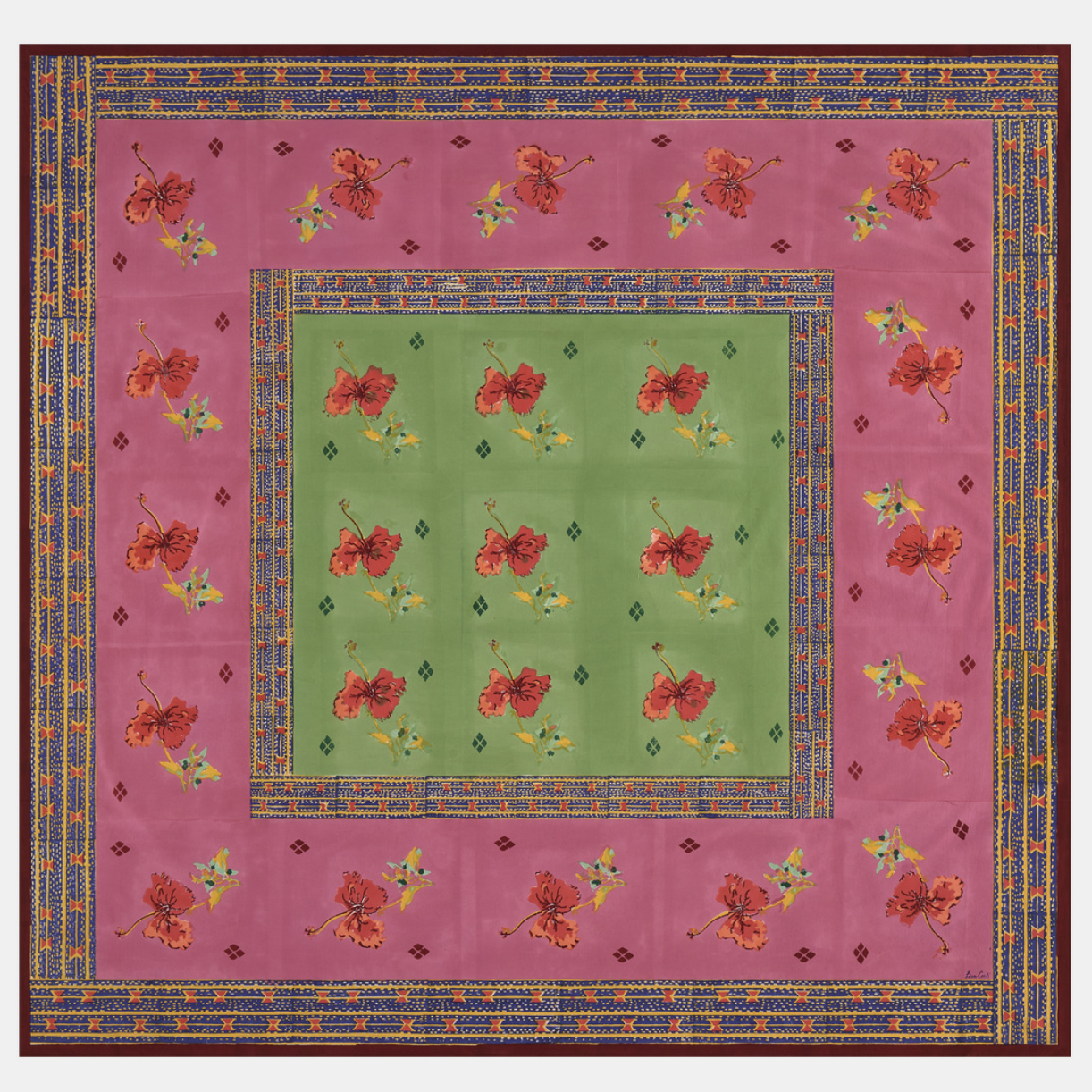 Nappe en coton Ibisco vert rose