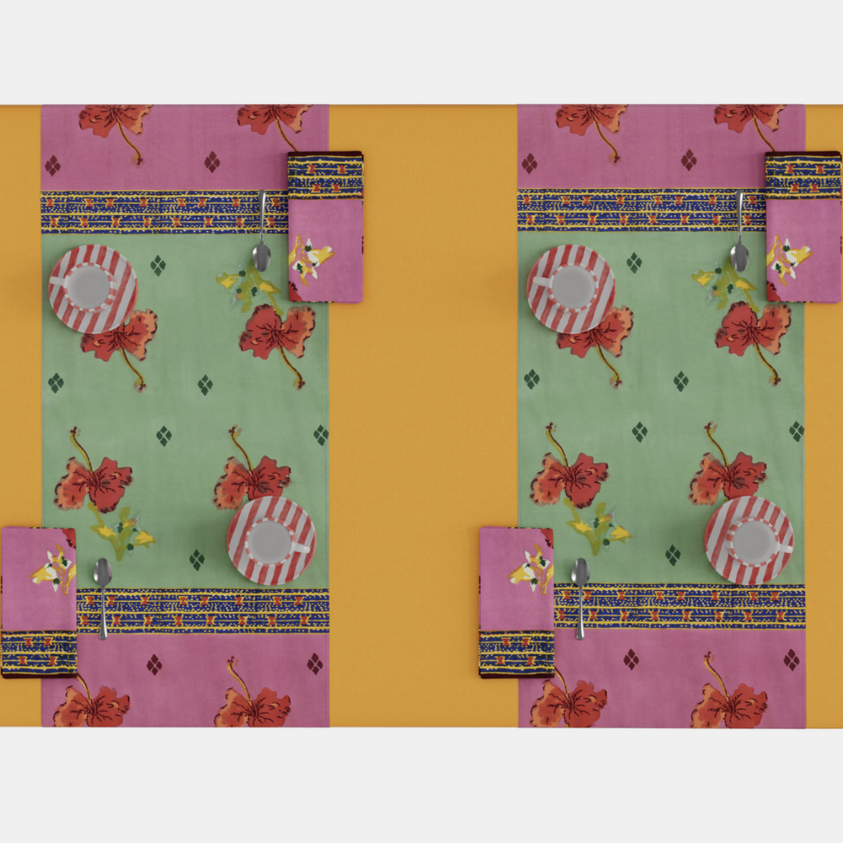 Chemin de table Ibisco vert rose