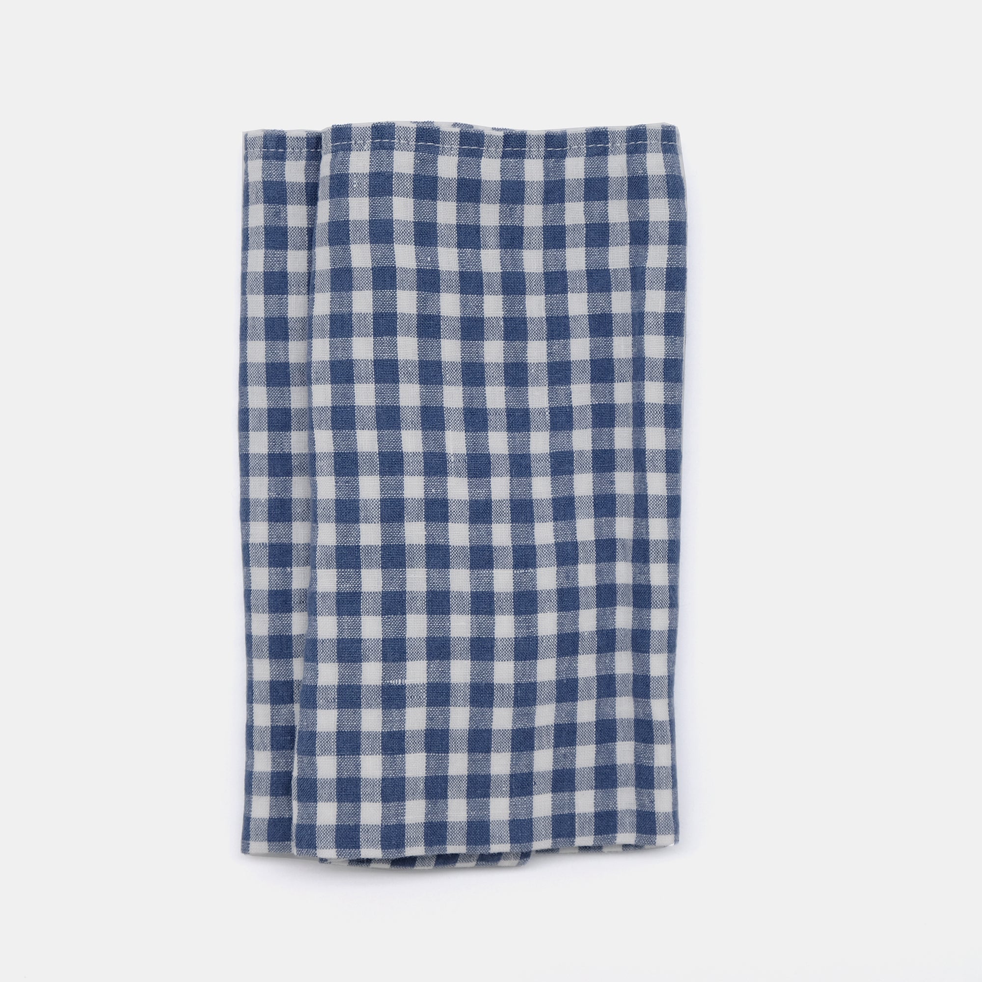 Serviette en lin à petits carreaux bleus
