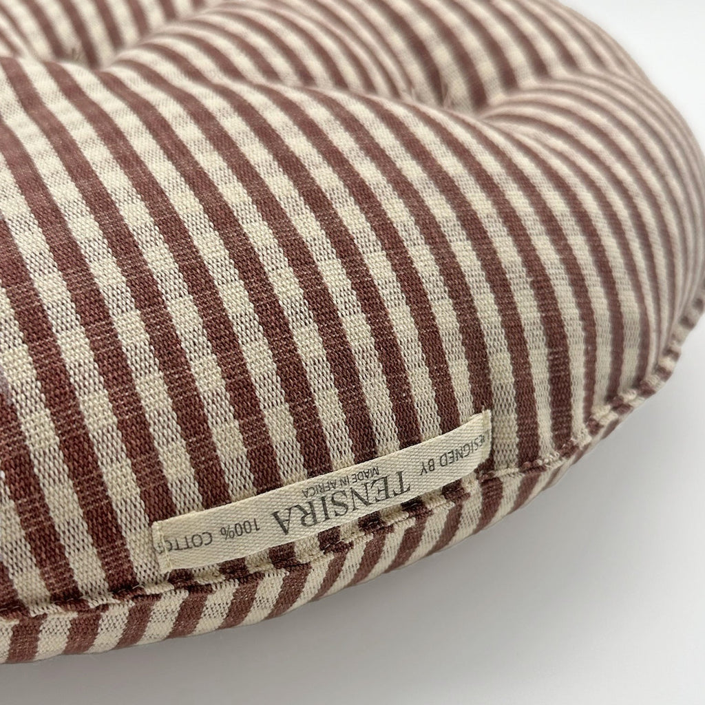 Coussin de siège rond à carreaux vichy marron