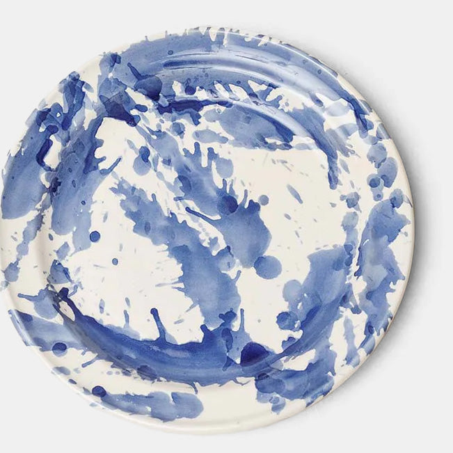 Assiette à dessert bleue en verre éclaboussé