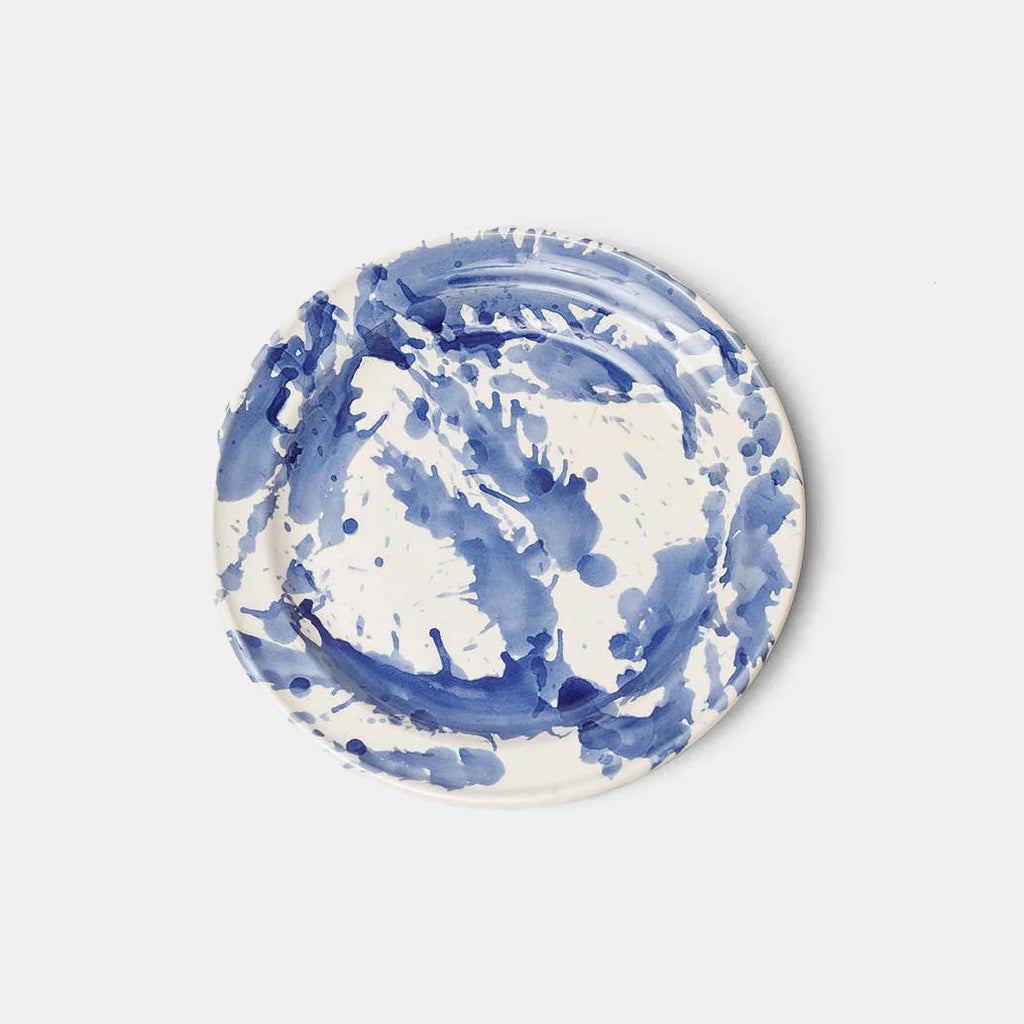 Assiette à dessert bleue en verre éclaboussé
