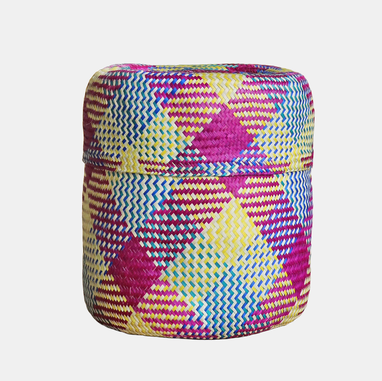 Grand panier à couvercle en tartan multicolore