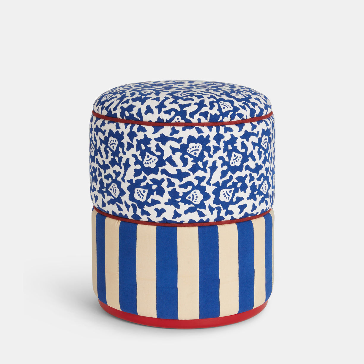 Pouf bleu à rayures bleues arabesques
