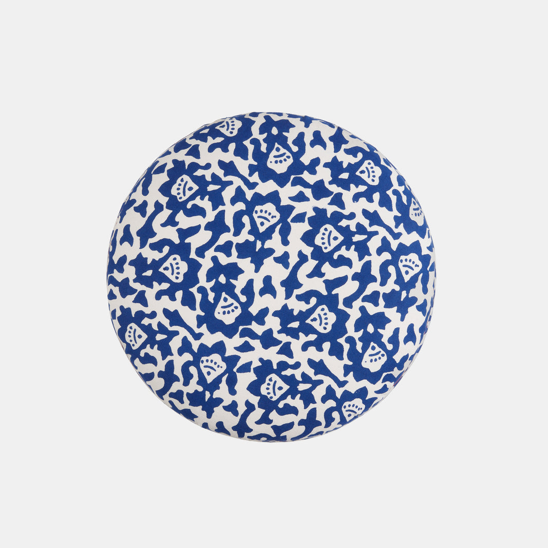 Pouf bleu à rayures bleues arabesques