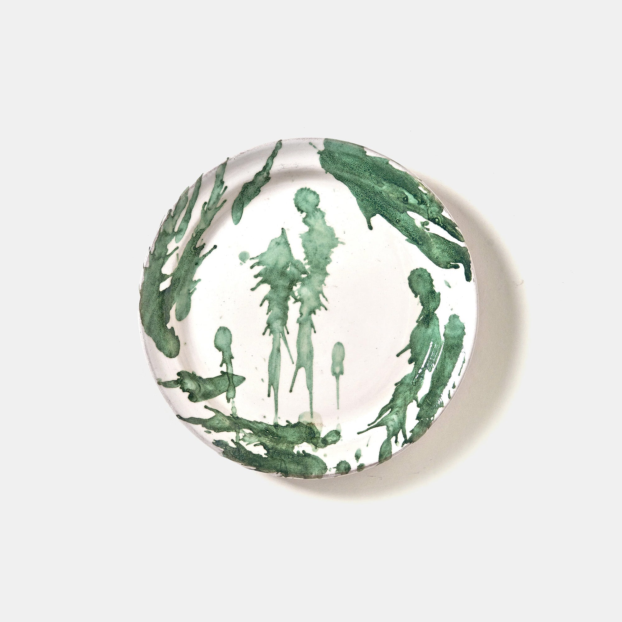 Assiette à dessert verte en verre éclaboussé