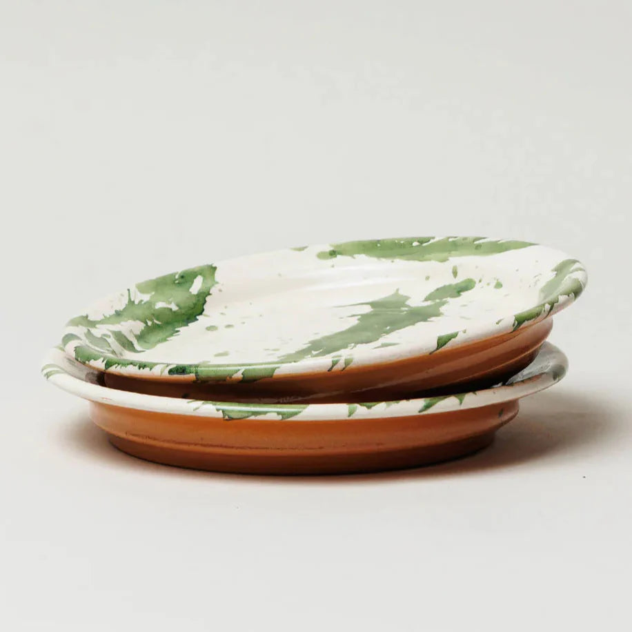 Assiette à dessert verte en verre éclaboussé