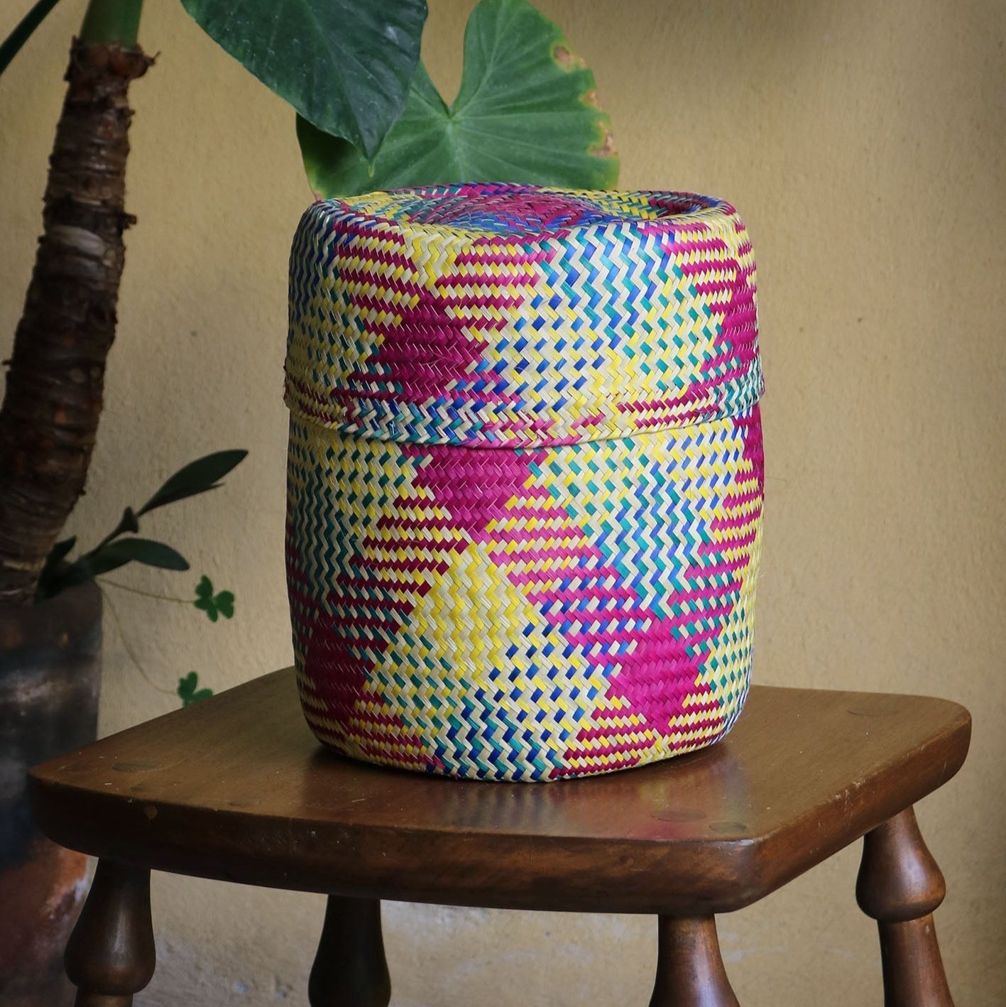 Panier à couvercle tartan multicolore moyen