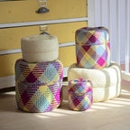 Panier à couvercle tartan multicolore moyen