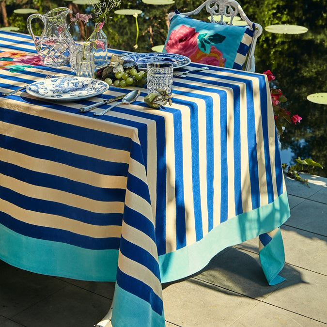 Nappe en coton à rayures bleues Nizam