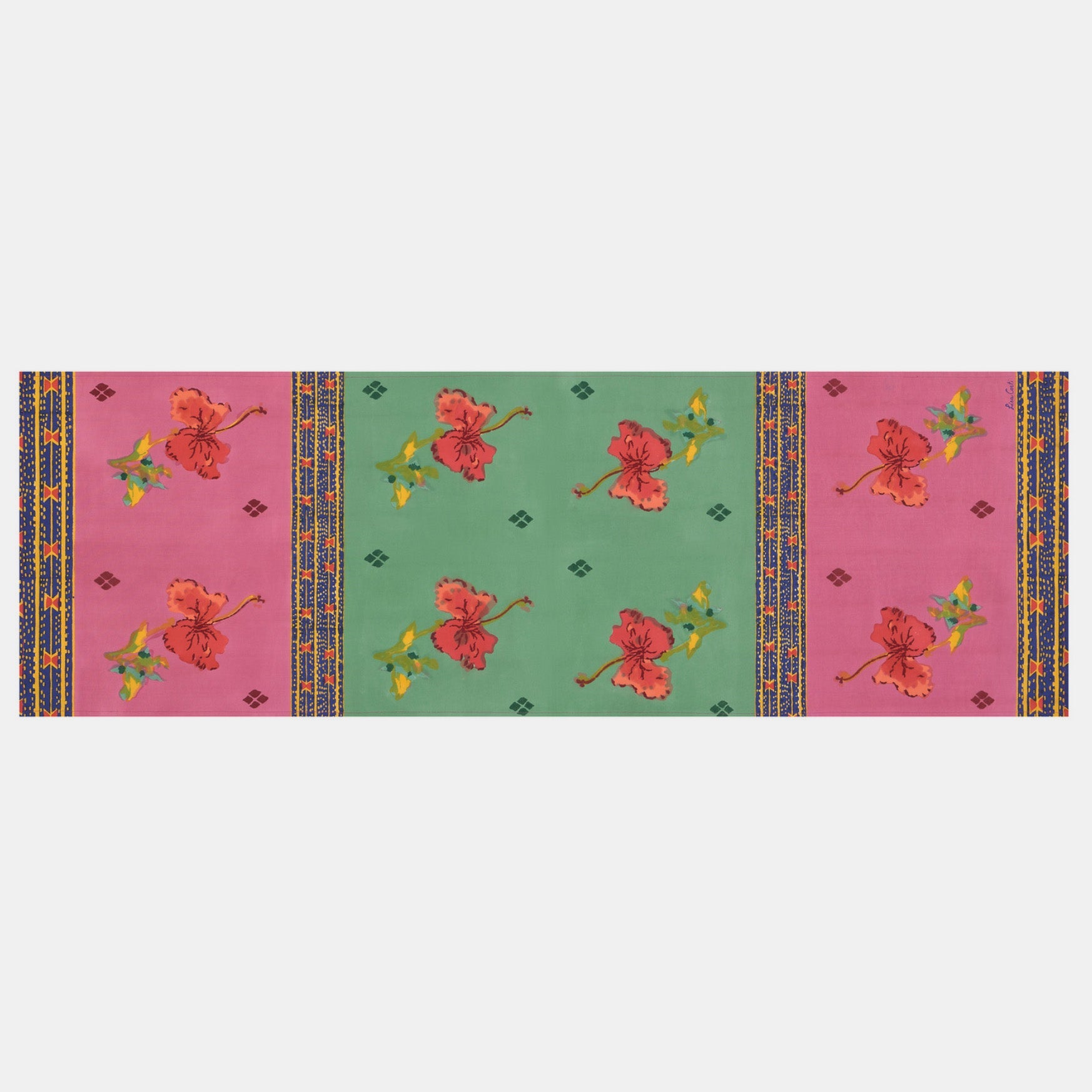 Chemin de table Ibisco vert rose