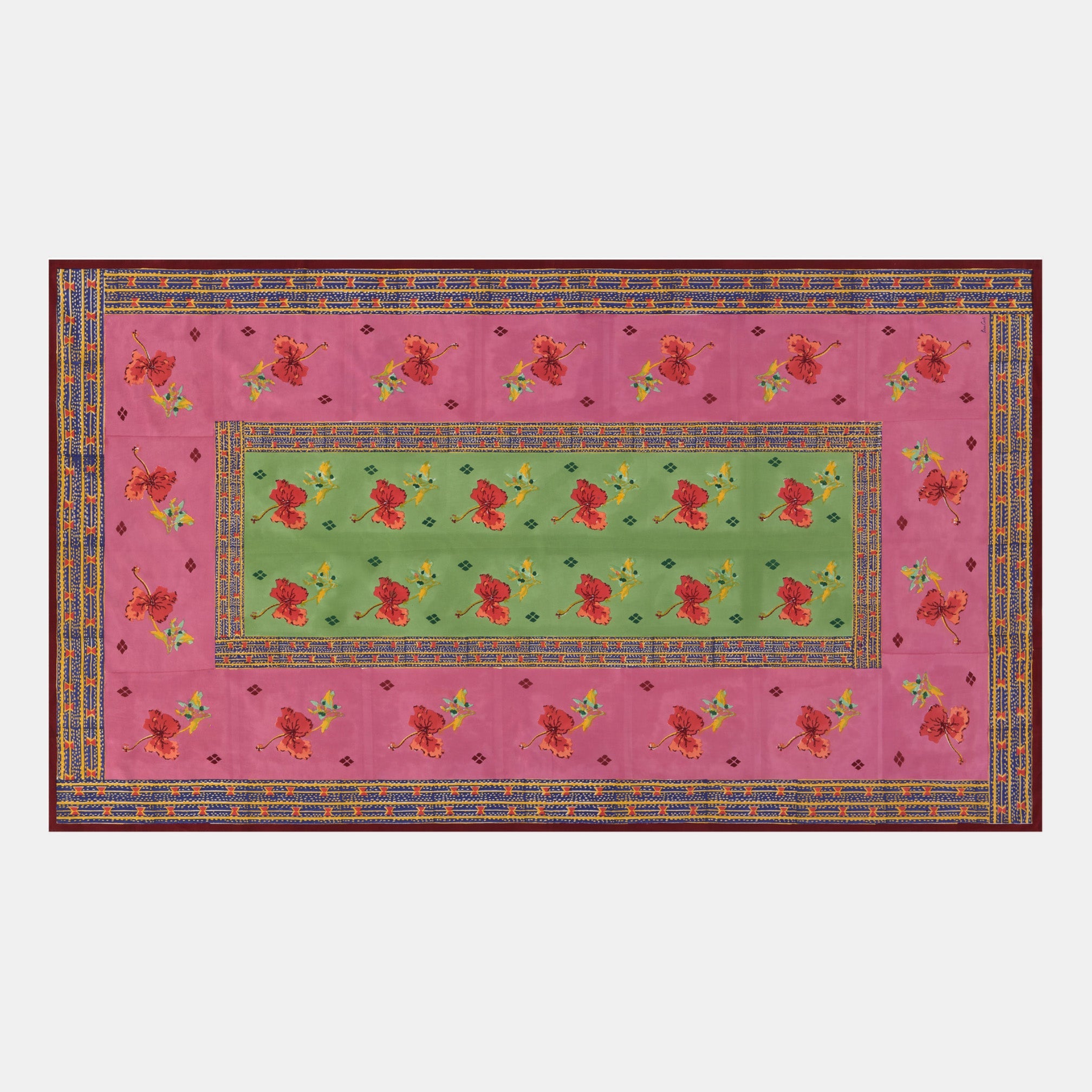 Nappe en coton Ibisco vert rose