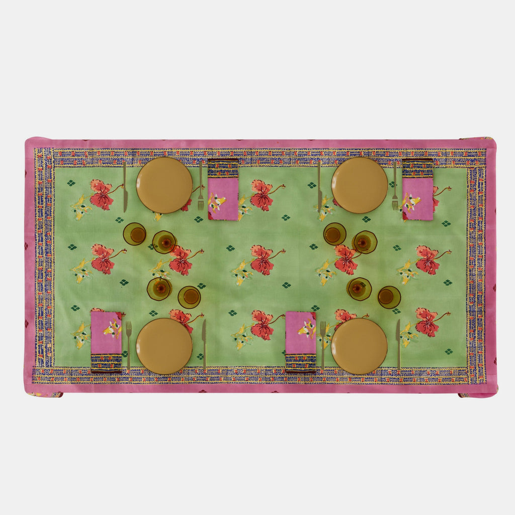Nappe en coton Ibisco vert rose