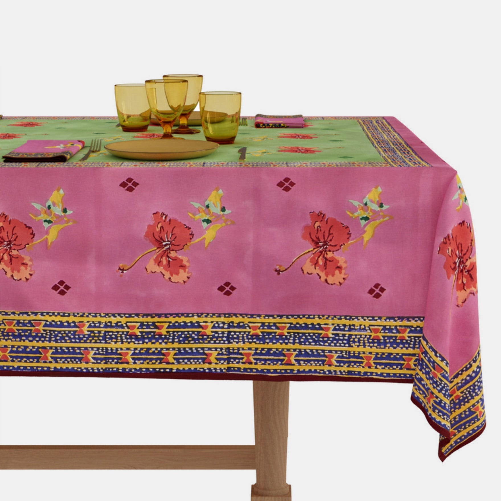Nappe en coton Ibisco vert rose