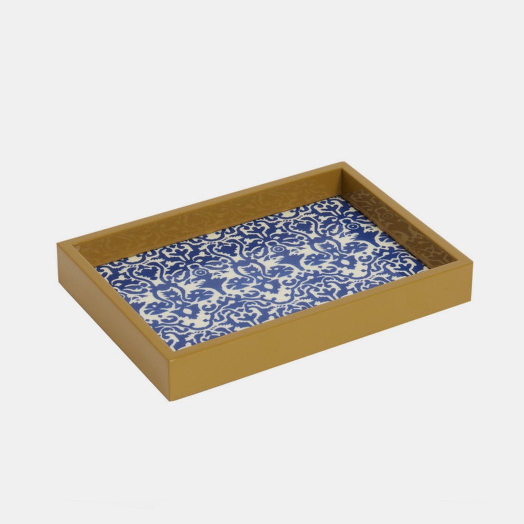 Plateau rectangulaire bleu damassé