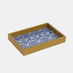 Plateau rectangulaire bleu damassé