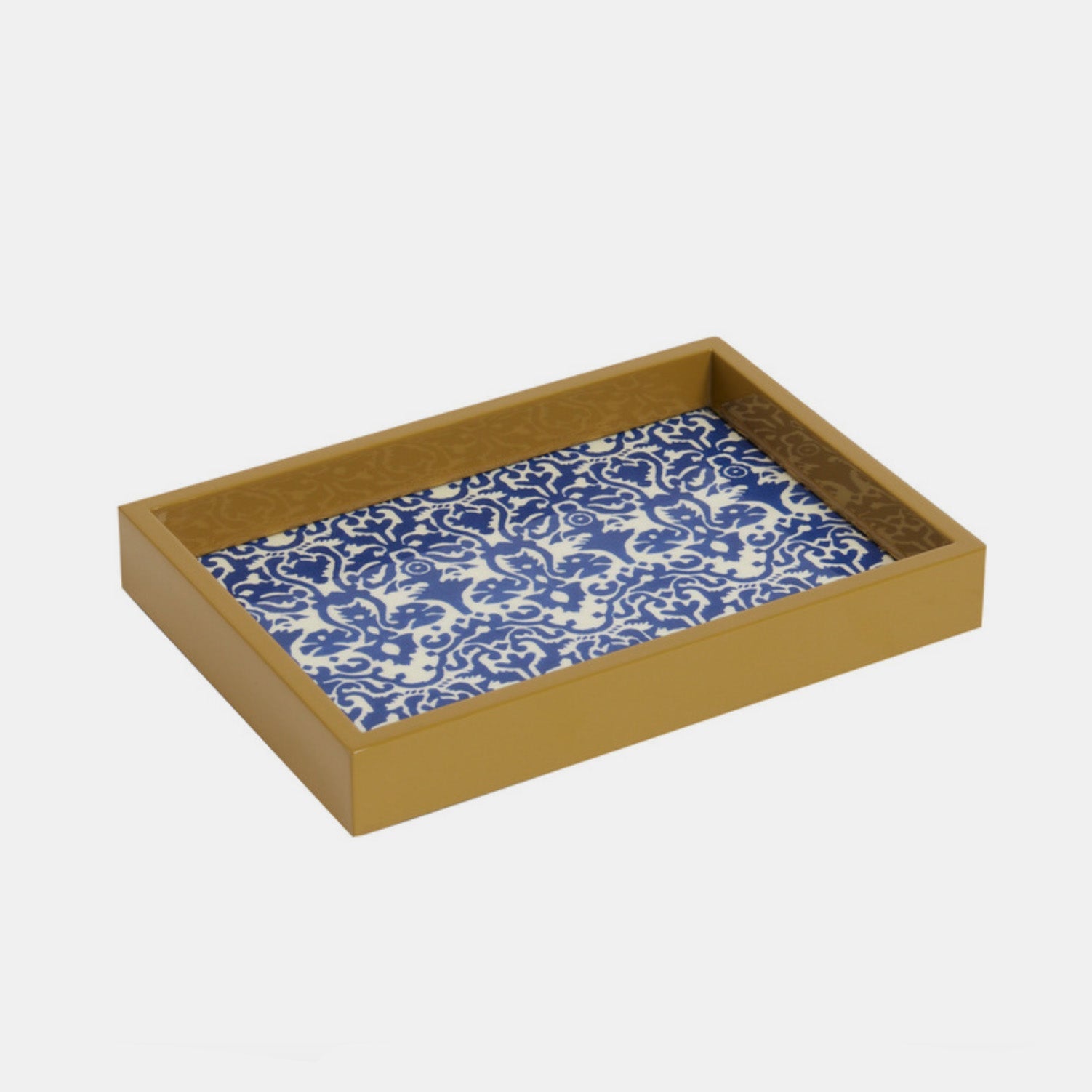 Plateau rectangulaire bleu damassé