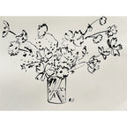 Cosmos dans un vase II à l'encre de Chine par Aislinn Forbes