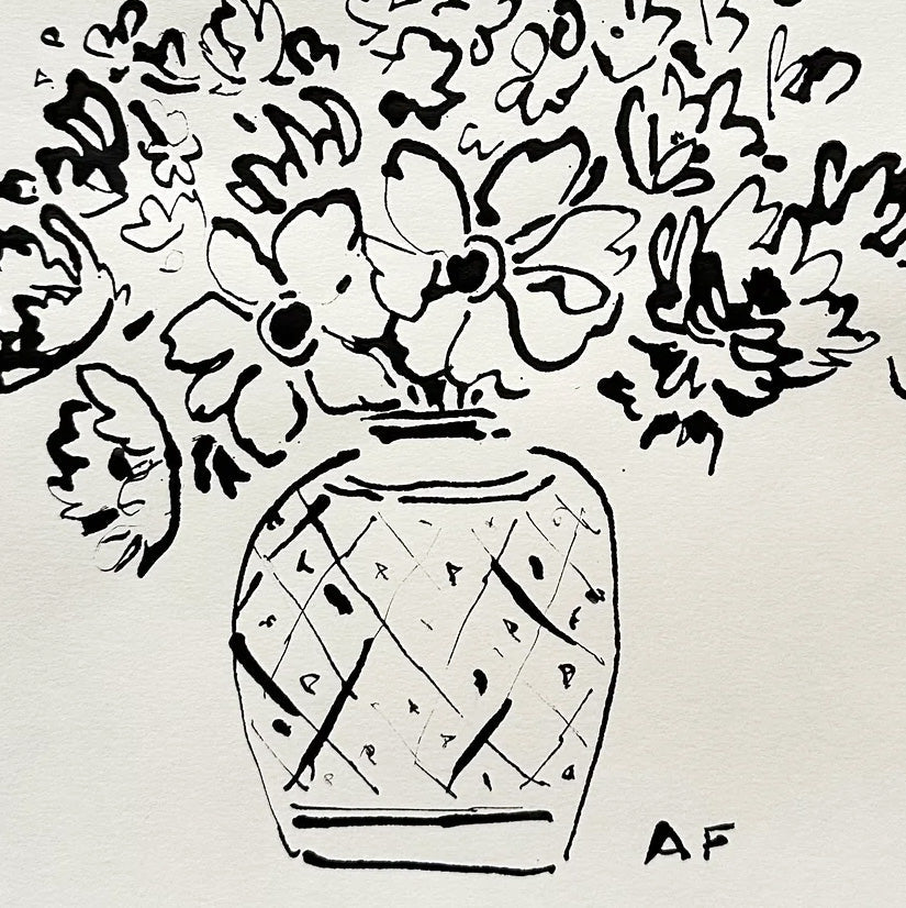 Anémones à l'encre de Chine dans un vase par Aislinn Forbes